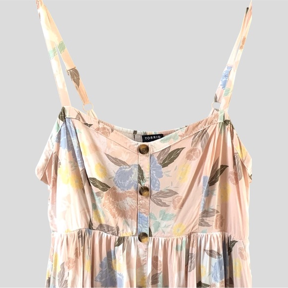 Torrid Light Pink Floral Challis Faux Button Hi-Lo Dress - Picture 3 of 5